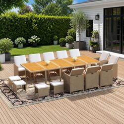 Beige Rattan Garden Dining Set - 15 Piece Patio Furniture