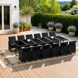 Durable 13 Piece Black Outdoor Poly Rattan Dining Set