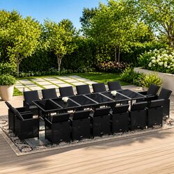Durable 17-Piece Poly Rattan Garden Dining Set in Black
