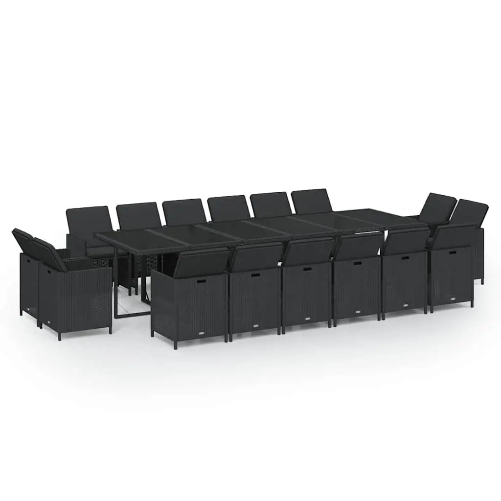 17-Piece Poly Rattan Garden Dining Set in Black