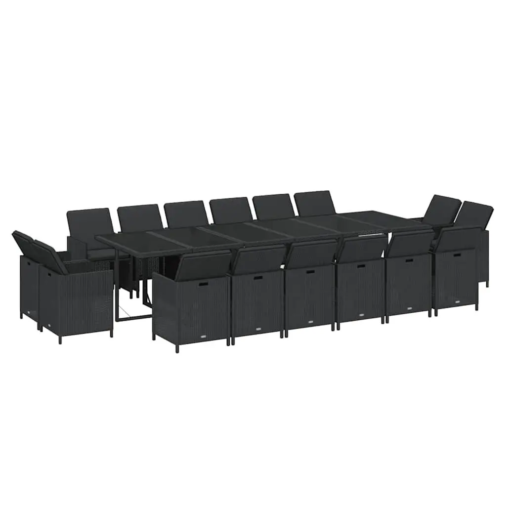 17-Piece Poly Rattan Garden Dining Set in Black