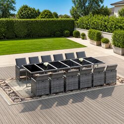Sturdy 13-Piece Poly Rattan Garden Dining Set in Grey