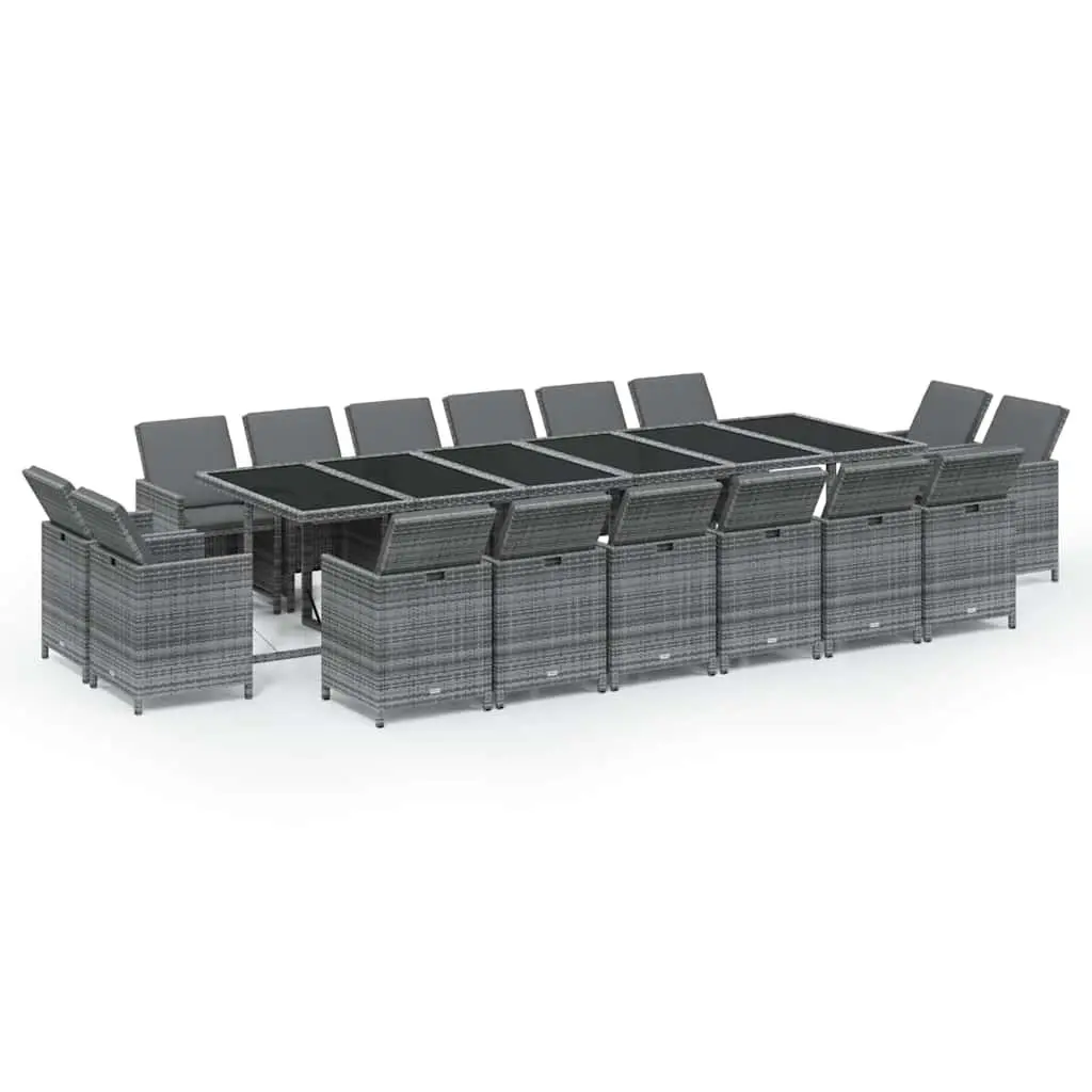 Garden Dining Set Poly Rattan 17 Piece Outdoor Furniture Grey with Cushions