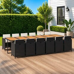 Sturdy 13 Piece Garden Dining Set with Black Rattan Chairs