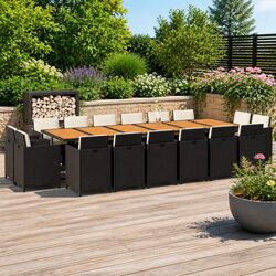 17-Piece Garden Dining Set with Cushions in Black