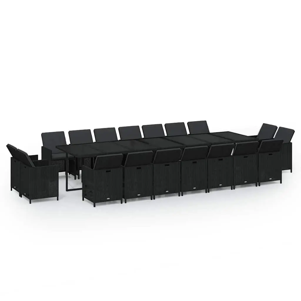 19-Piece Black Poly Rattan Dining Set with Cushions