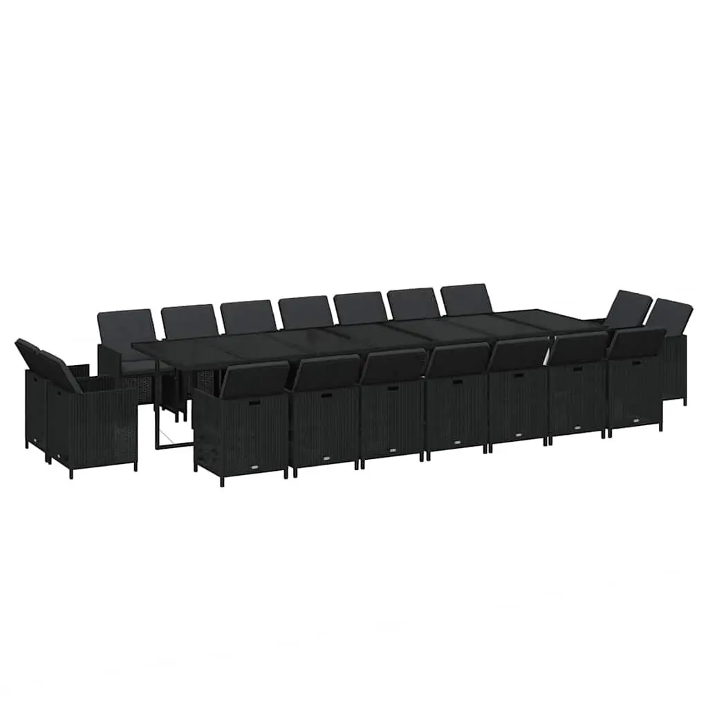 19-Piece Black Poly Rattan Dining Set with Cushions