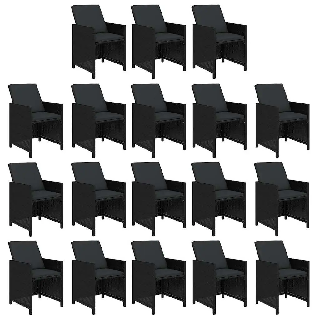 19-Piece Black Poly Rattan Dining Set with Cushions