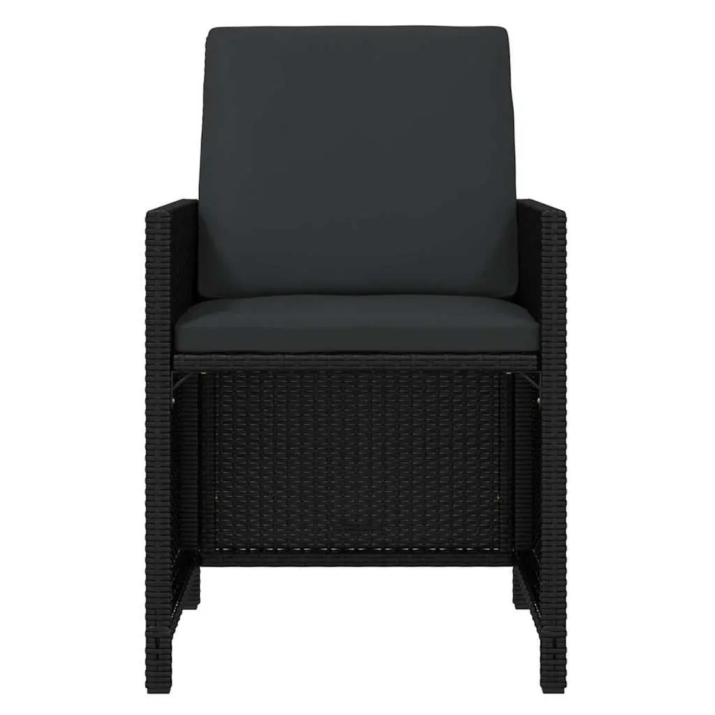 19-Piece Black Poly Rattan Dining Set with Cushions