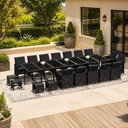 Outdoor 19-Piece Garden Dining Set in Black Poly Rattan