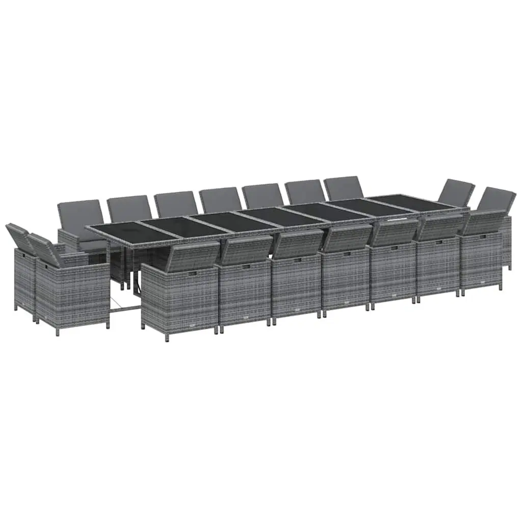 Outdoor Dining Set Poly Rattan 19 Piece Grey with Cushions