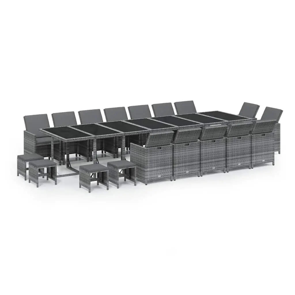 19 Piece Grey Poly Rattan Garden Dining Set with Cushions