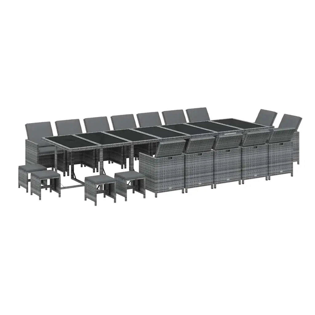 19 Piece Grey Poly Rattan Garden Dining Set with Cushions
