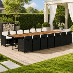 15-Piece Outdoor Dining Set with Black PE Rattan