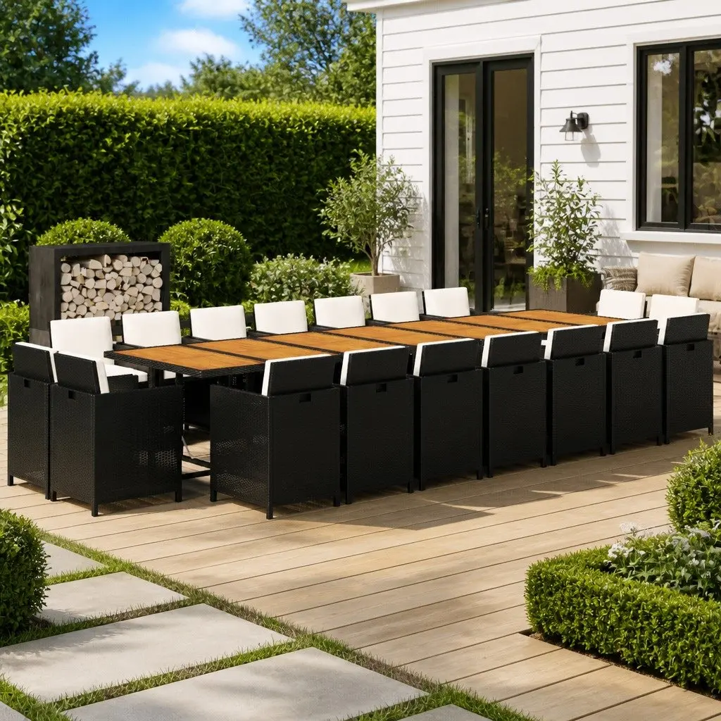 Garden Dining Set Poly Rattan 19 Piece Outdoor Furniture Black