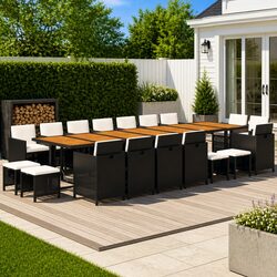 19-Piece Black Poly Rattan Outdoor Dining Set with Cushions