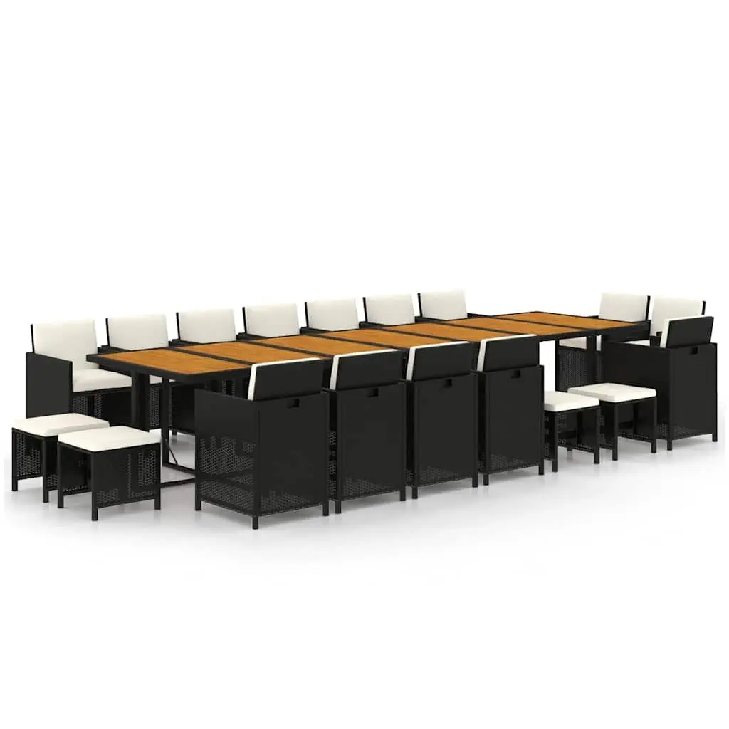 19 Piece Outdoor Dining Set Poly Rattan Steel Frame Black with Cushions