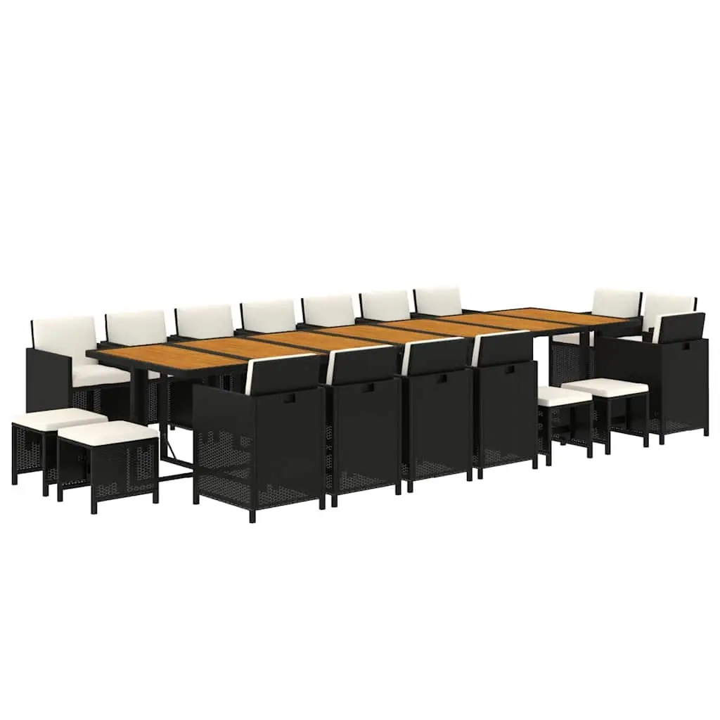 19 Piece Outdoor Dining Set Poly Rattan Steel Frame Black with Cushions