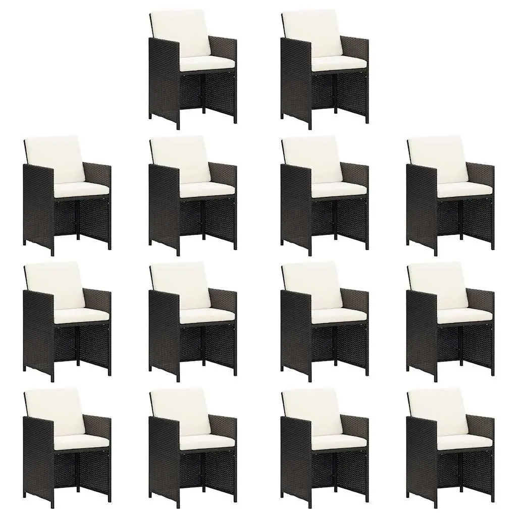 19 Piece Outdoor Dining Set Poly Rattan Steel Frame Black with Cushions