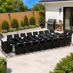 21 Piece Black Poly Rattan Outdoor Dining Set