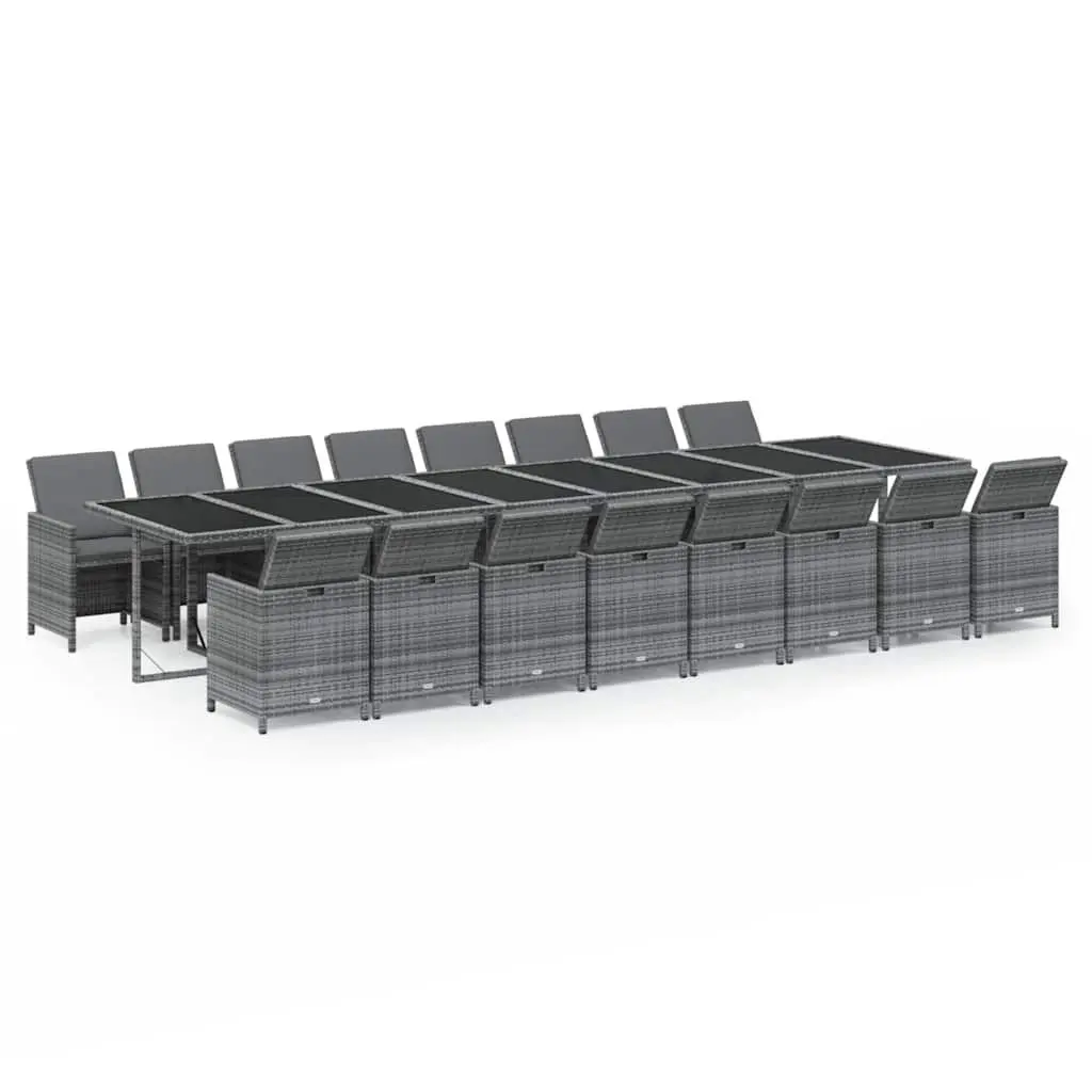 Garden Dining Set PE Rattan 17 Piece Outdoor Furniture Grey with Cushions