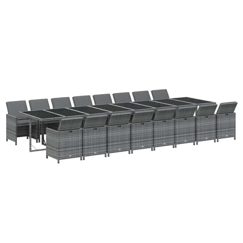Garden Dining Set PE Rattan 17 Piece Outdoor Furniture Grey with Cushions