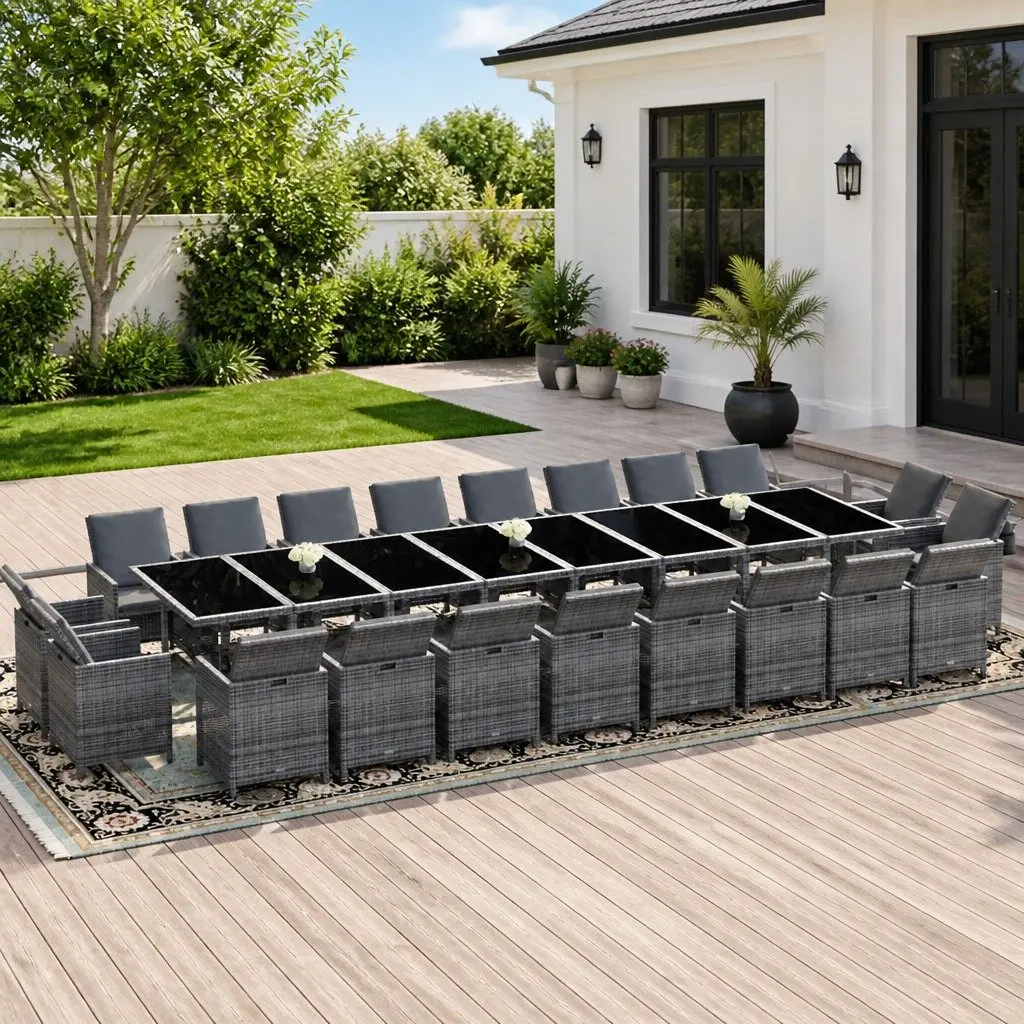21 Piece Outdoor Dining Set in Grey Poly Rattan