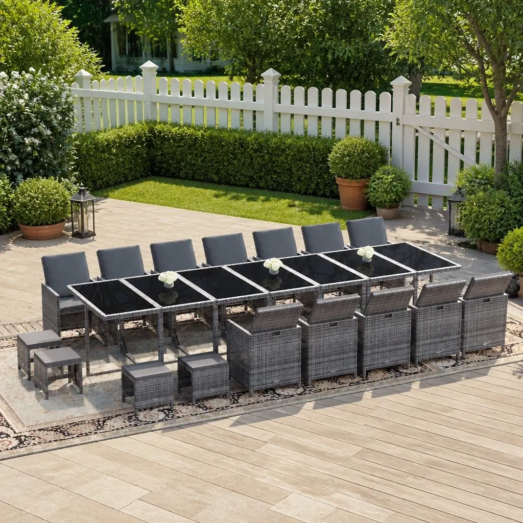 Garden Dining Set PE Rattan 21 Piece Outdoor Furniture Grey with Cushions