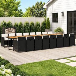 17 Piece Black Poly Rattan Dining Set for Outdoor Spaces