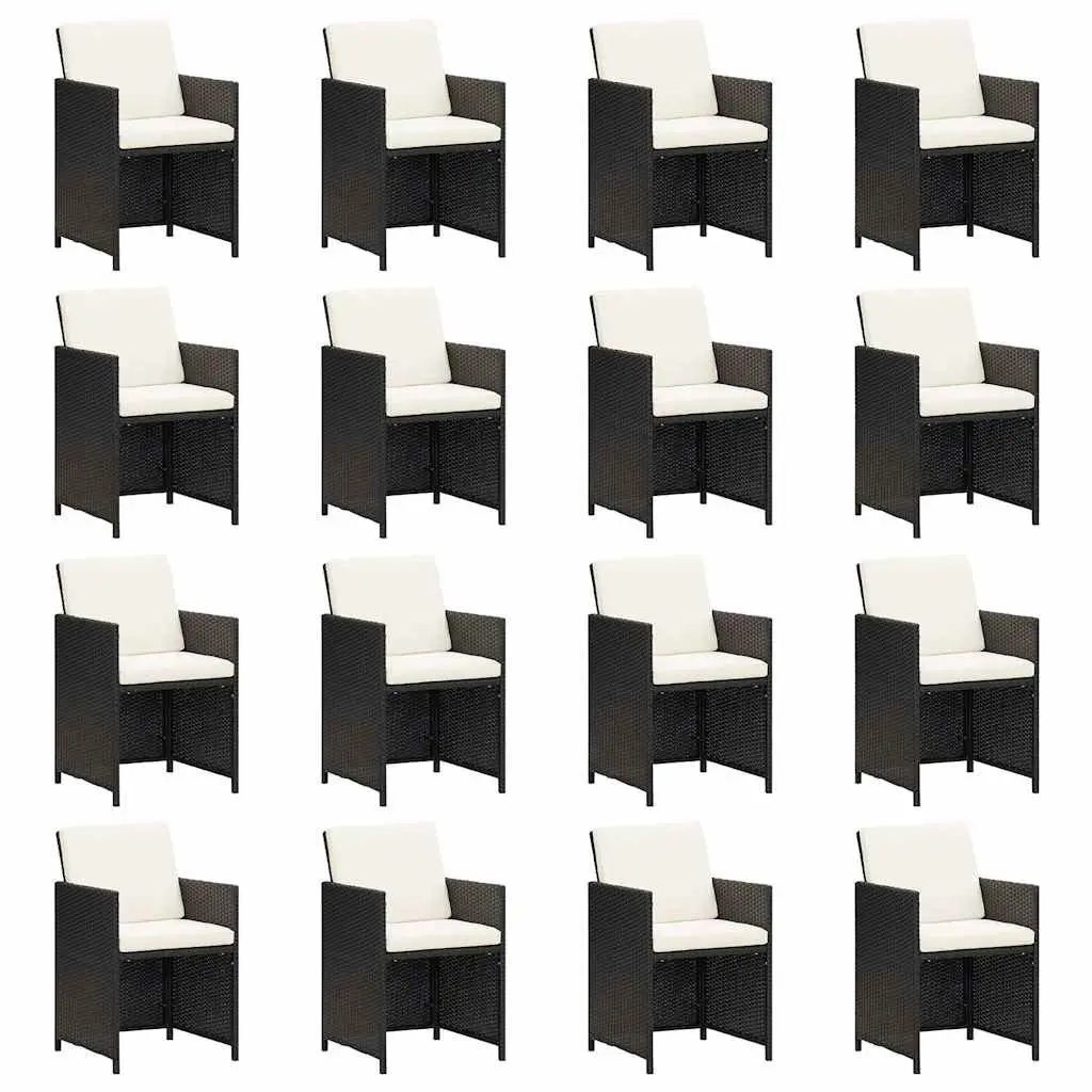 Outdoor Dining Set 17 Piece Black Poly Rattan Furniture with Cushions