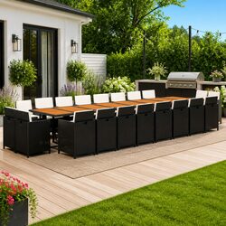 21 Piece Black Poly Rattan Garden Dining Set with Cushions