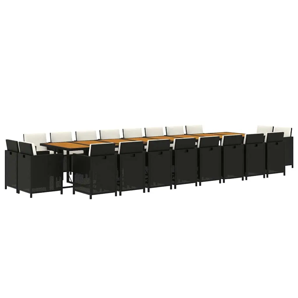 Garden Dining Set PE Rattan Steel Frame 21 Piece Outdoor Furniture Black with Cushions