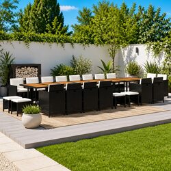 Durable 21-Piece Black Outdoor Dining Set with Cushions