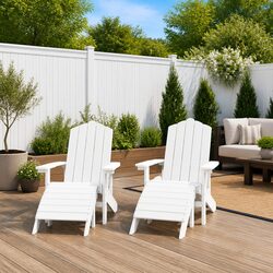 Durable White Adirondack Chairs with Footstools Set