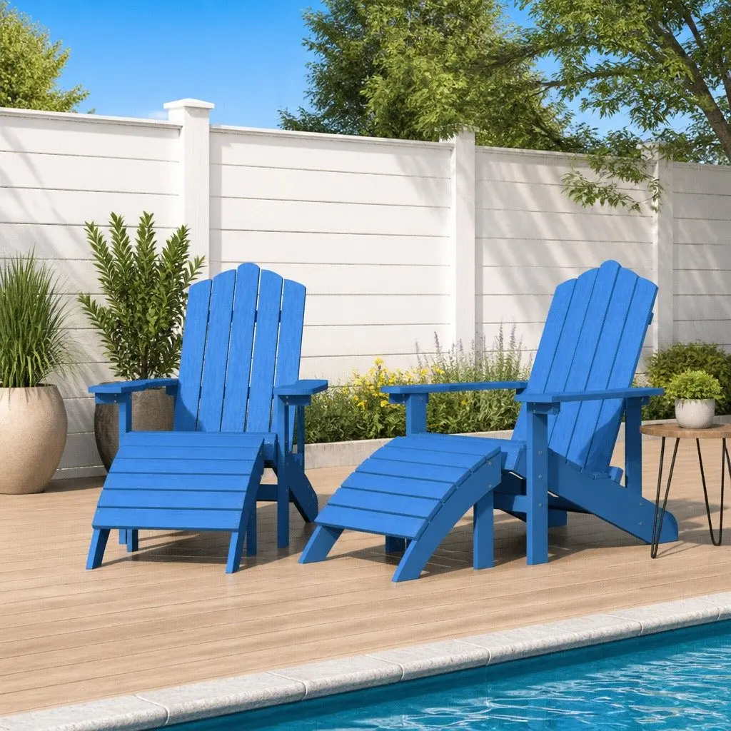 Outdoor Adirondack Chairs Set with Footstools