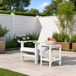 Sturdy White Adirondack Chair with Integrated Table