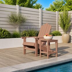 Durable Garden Adirondack Chair with Table in Brown HDPE