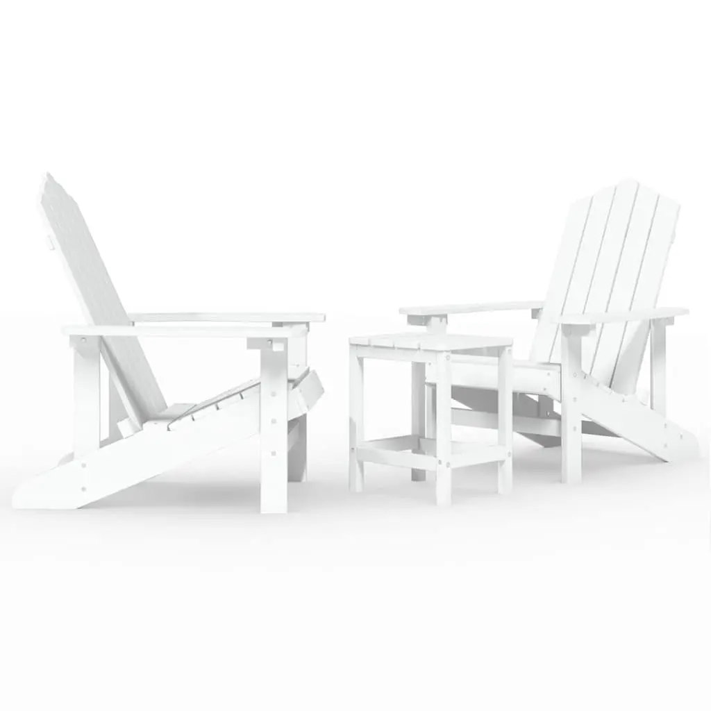 White Adirondack Chair Set with Side Table for Outdoor Use