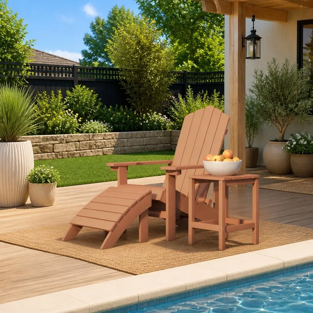Adirondack Chair HDPE Brown with Detachable Footstool and Side Table