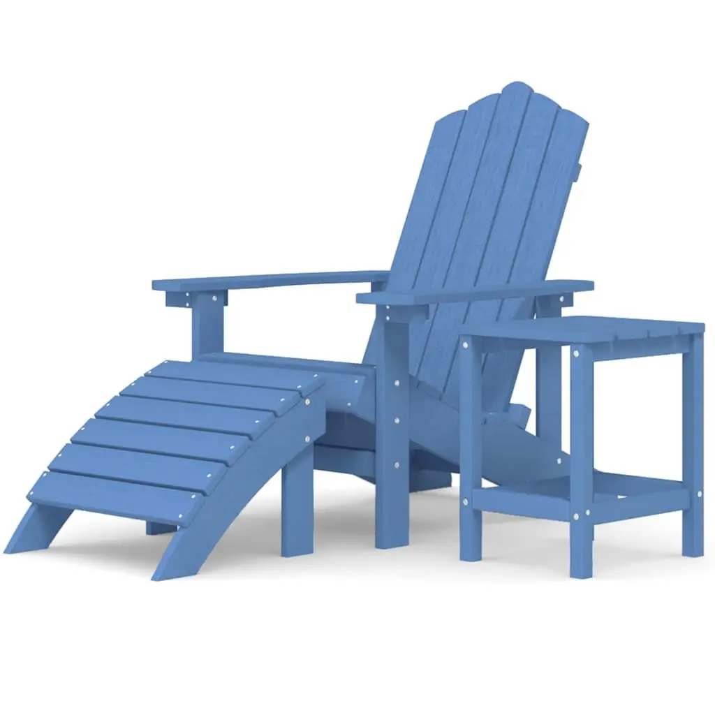 Adirondack Chair HDPE Blue with Footstool and Side Table Outdoor Garden Patio Furniture