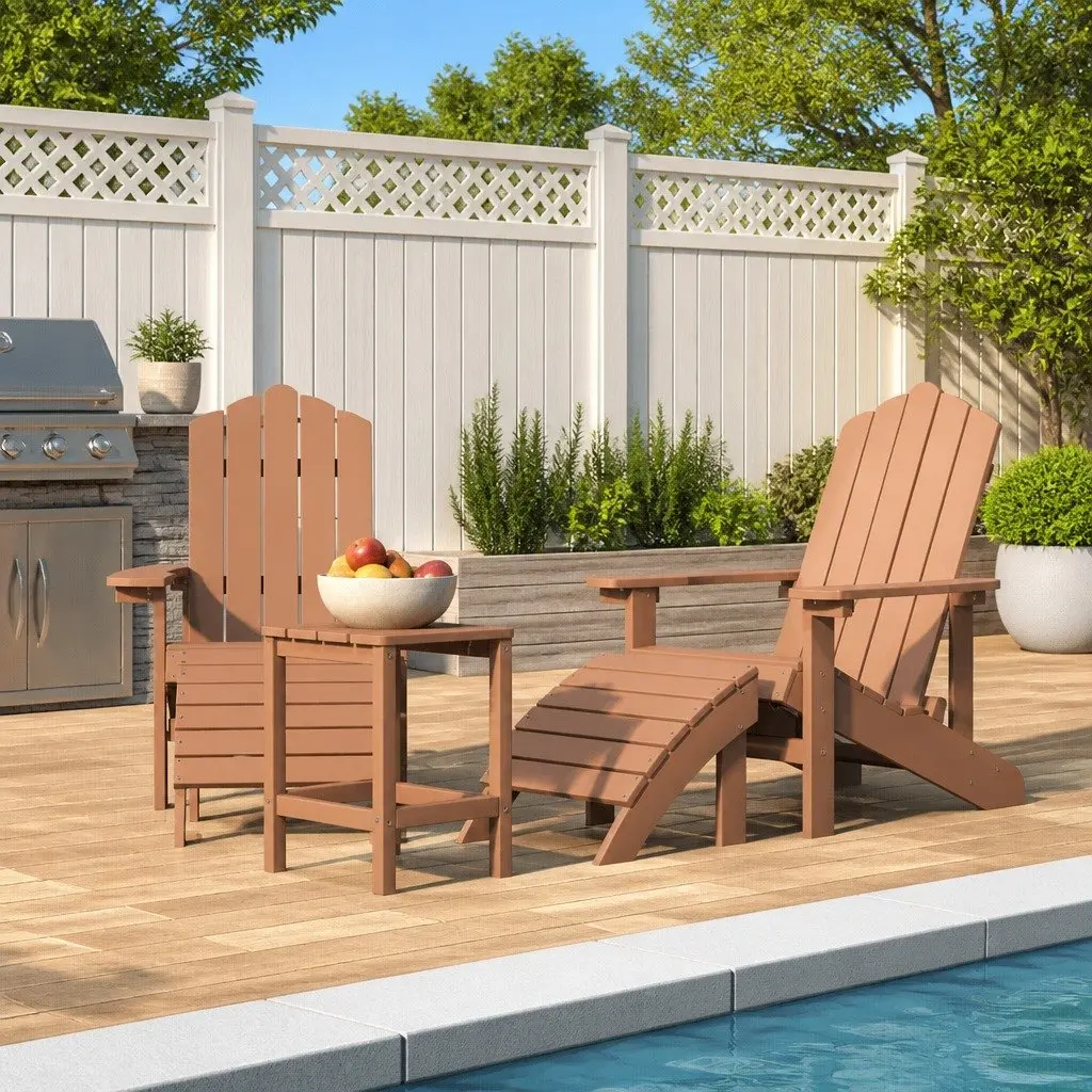 Adirondack Chair Set HDPE Brown with Footstools and Table