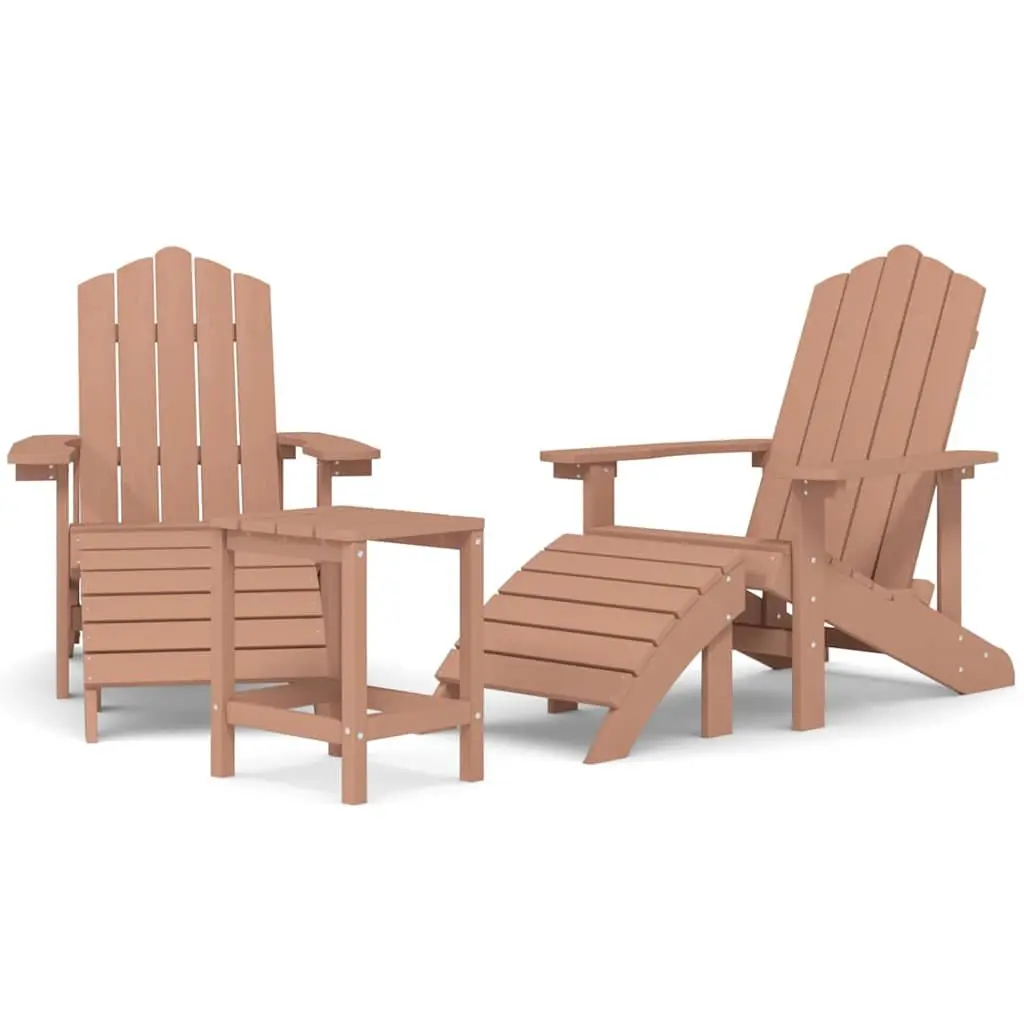 Adirondack Chair Set HDPE Brown with Footstools and Table
