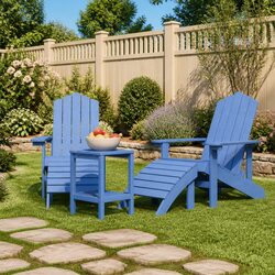 Sturdy Outdoor Adirondack Chairs with Footstools and Table