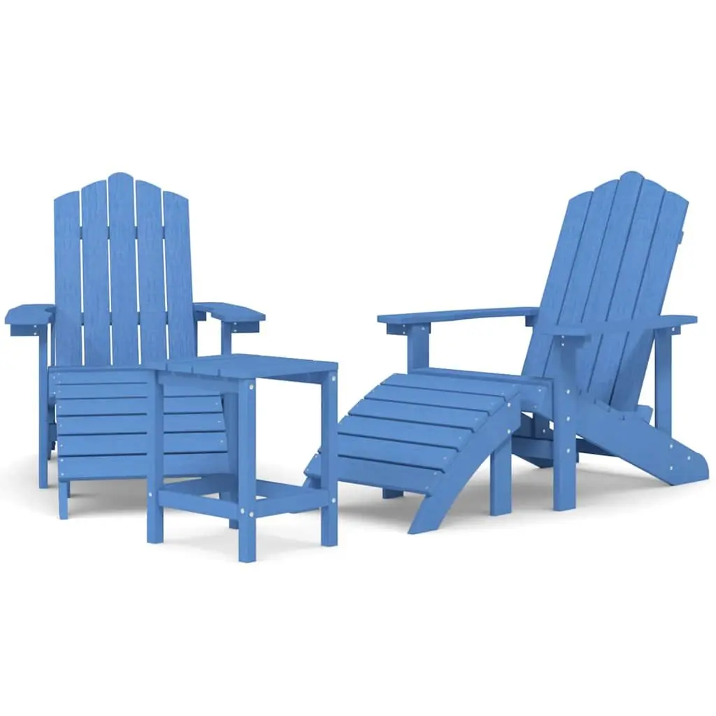 Adirondack Chairs HDPE Blue with Detachable Footstools and Side Table Outdoor Patio Garden Furniture