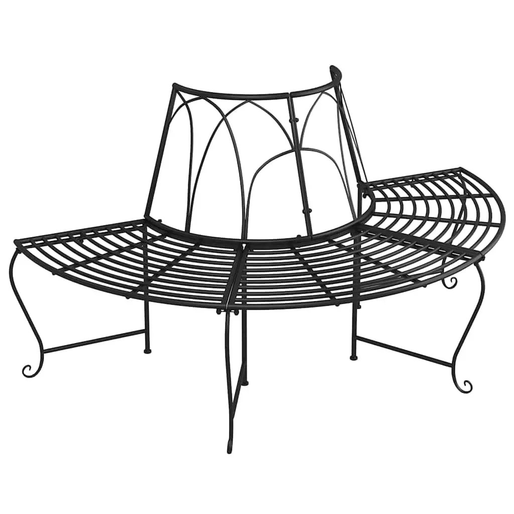 Half Round Tree Bench Wrap Around Outdoor Seating Steel Black 2 Pack Garden