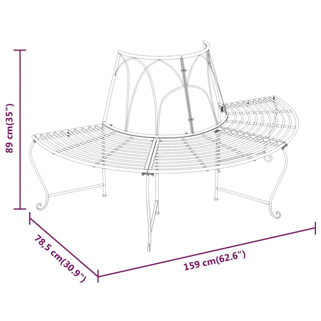 Half Round Tree Bench Wrap Around Outdoor Seating Steel Black 2 Pack Garden