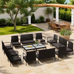 Sturdy Poly Rattan Garden Lounge Set - 16 Piece Patio Furniture