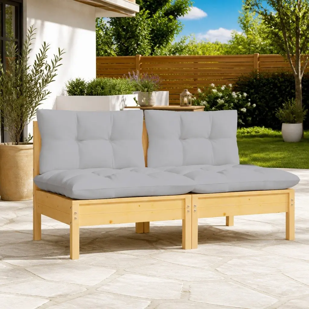 2-Seater Garden Sofa with Grey Cushions