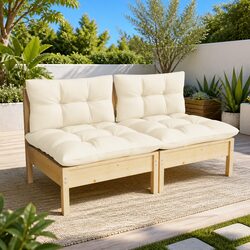 Durable Pinewood 2-Seater Garden Sofa with Cream Cushions