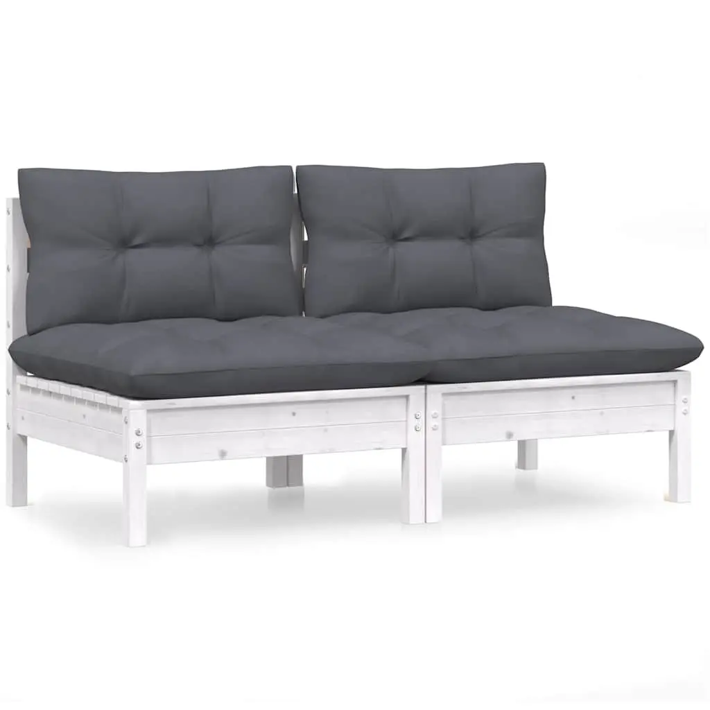 2 Seat Outdoor Modular Lounge Chair White Solid Pinewood Garden Sofa